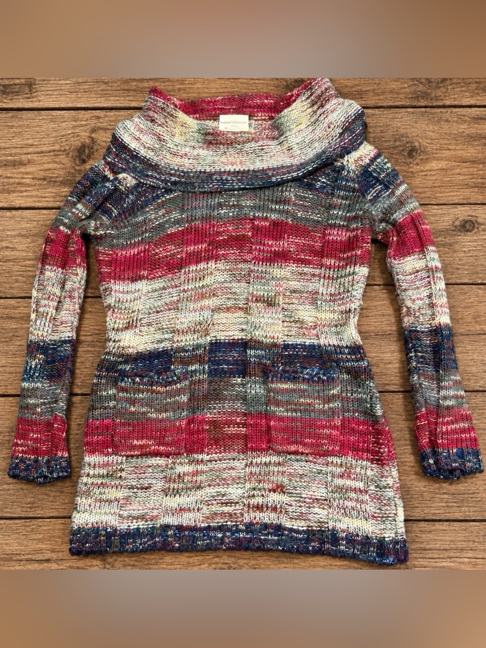 Bobbie Brooks Women’s XL Multicolor Tunic Sweater Cowl Neck Long Sleeve Pockets